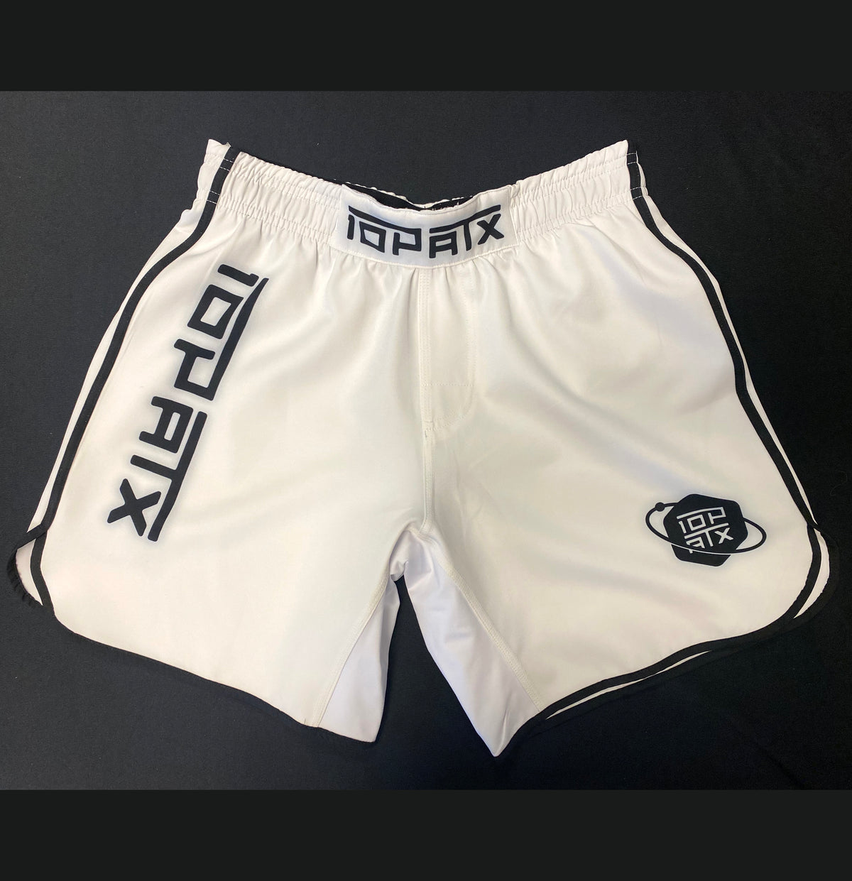 White Base Velcro-Free 7" Inseam Shorts (Black Trim)