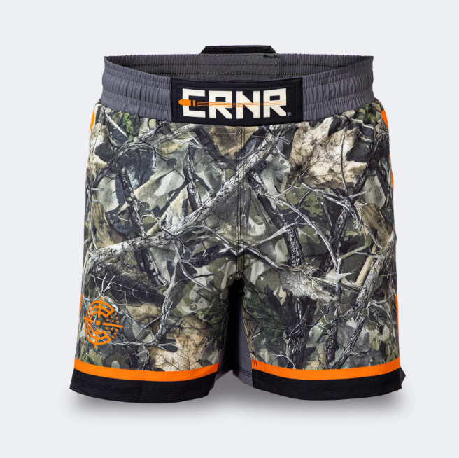 Hunter camouflage MMA shorts front view