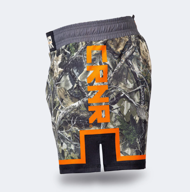 Hunter camo MMA shorts side view